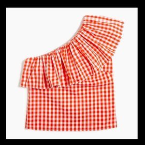 J. Crew Factory Red Gingham One-Shoulder Blouse